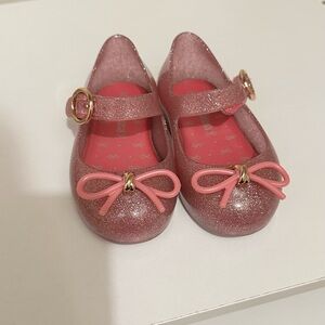 Mini Melissa Glittery Pink Dress Shoes with Bow